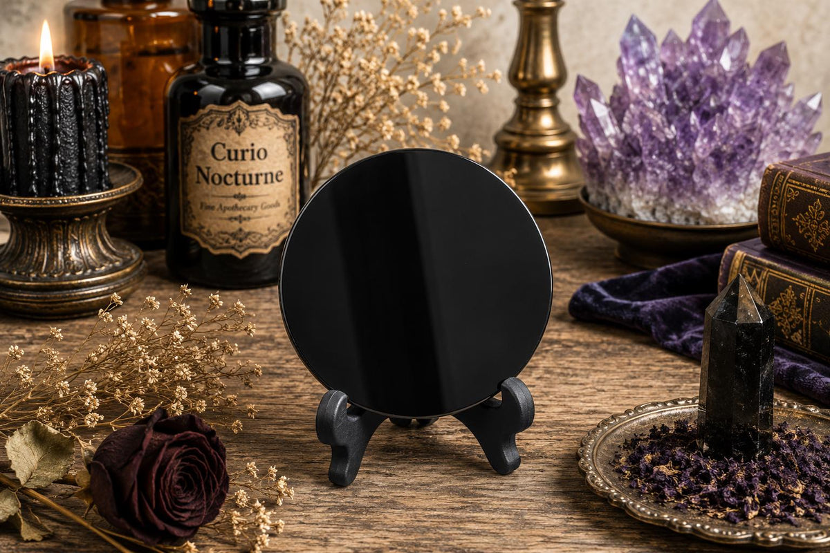 Obsidian Scrying Mirror with Stand