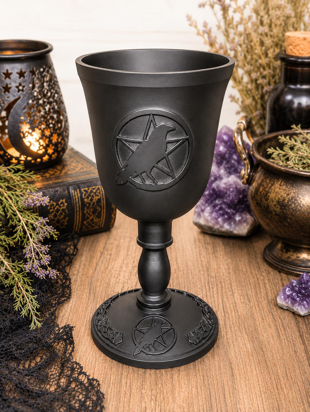 Raven Pentacle Cast Iron Ritual Chalice
