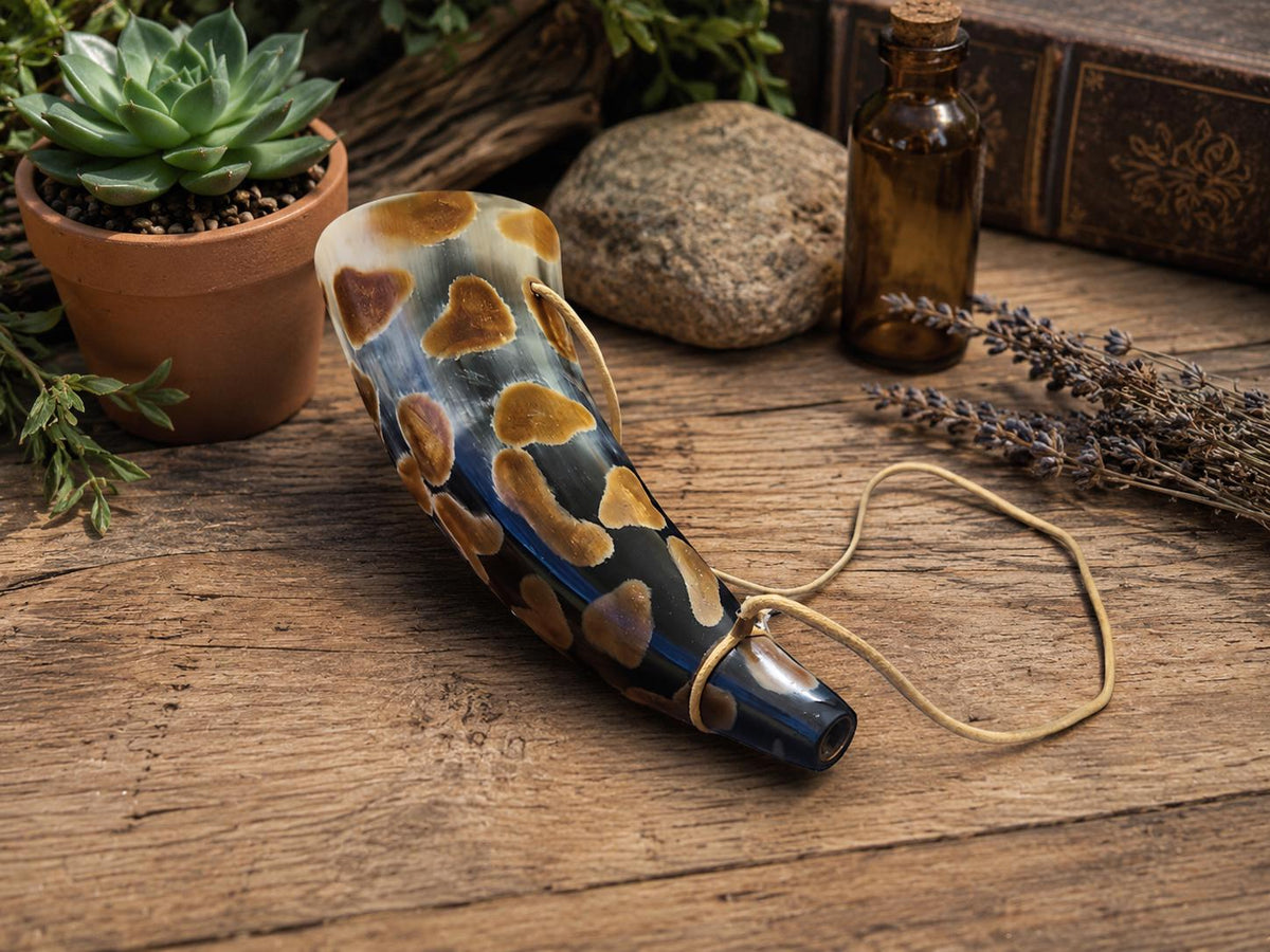 Buffalo Horn Blowing Horn with Adjustable Carry Strap