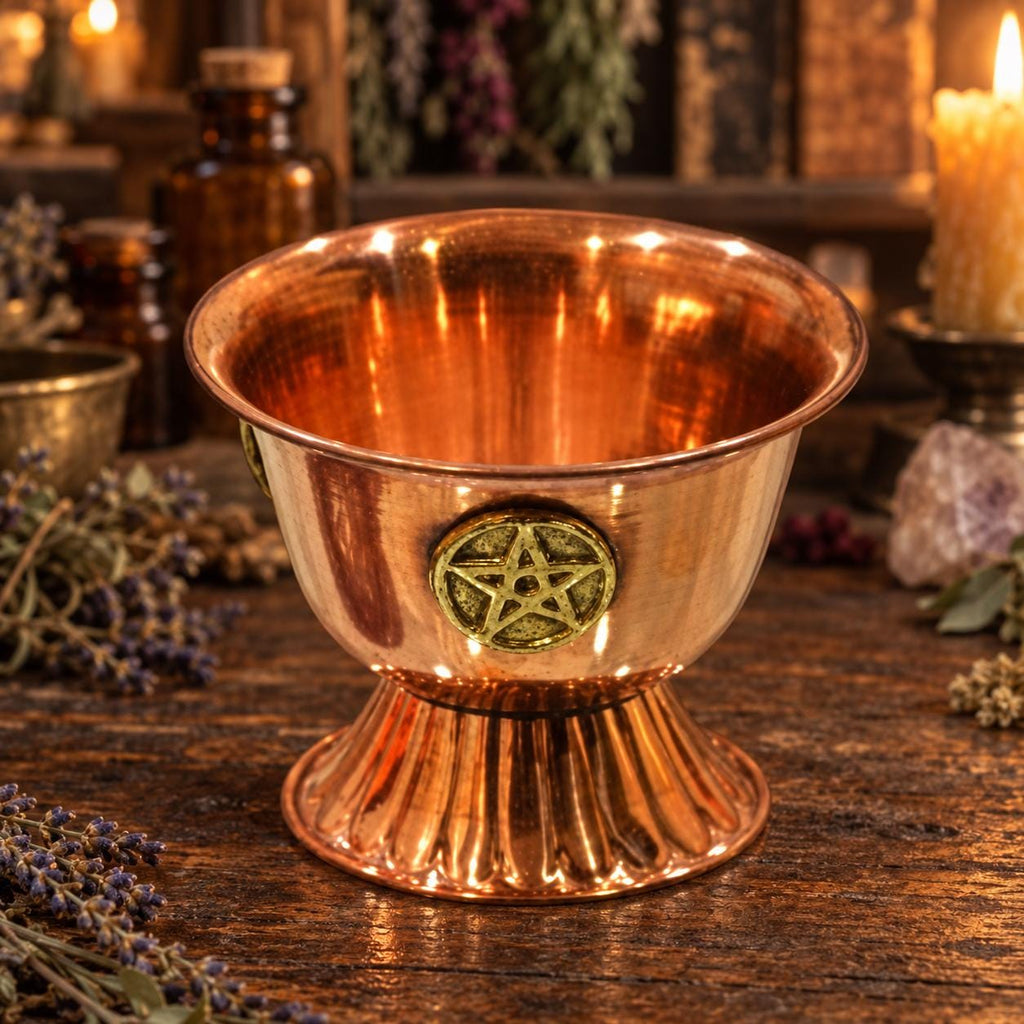 Pentacle Copper Offering Bowl with Pedestal Base