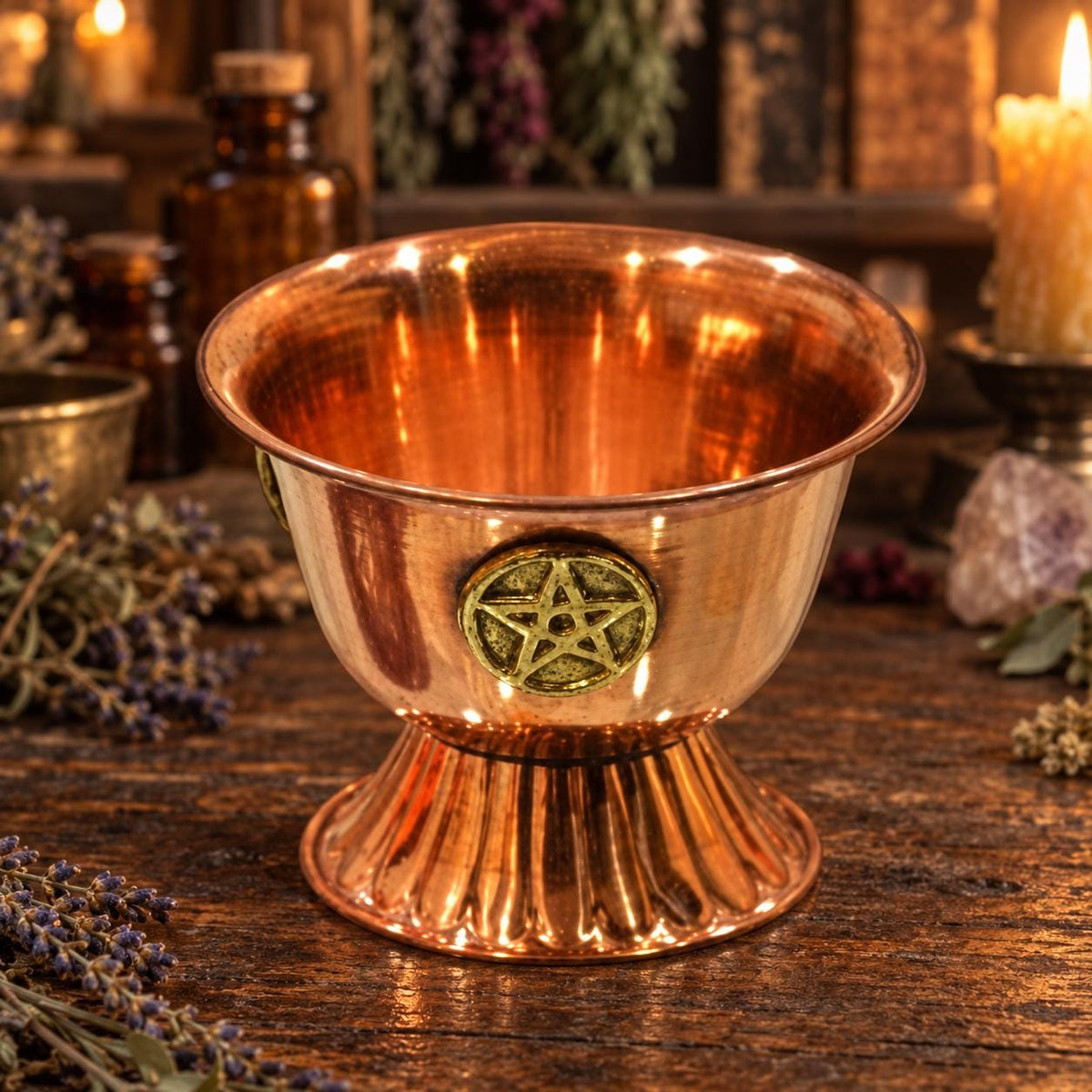 Pentacle Copper Offering Bowl with Pedestal Base
