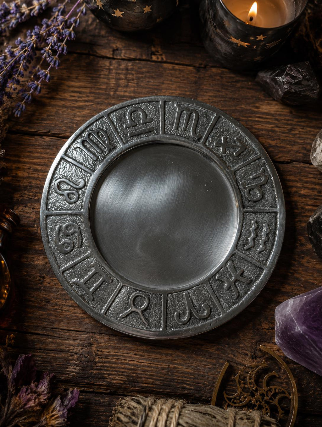 Antique Finish Silver-Toned Pillar Candle Holder • Smudge and Cone Incense Burner • Altar & Home Décor