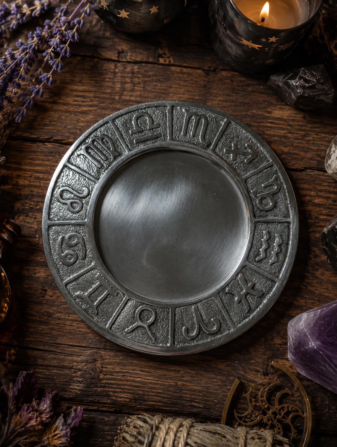 Antique Finish Silver-Toned Pillar Candle Holder • Smudge and Cone Incense Burner • Altar & Home Décor