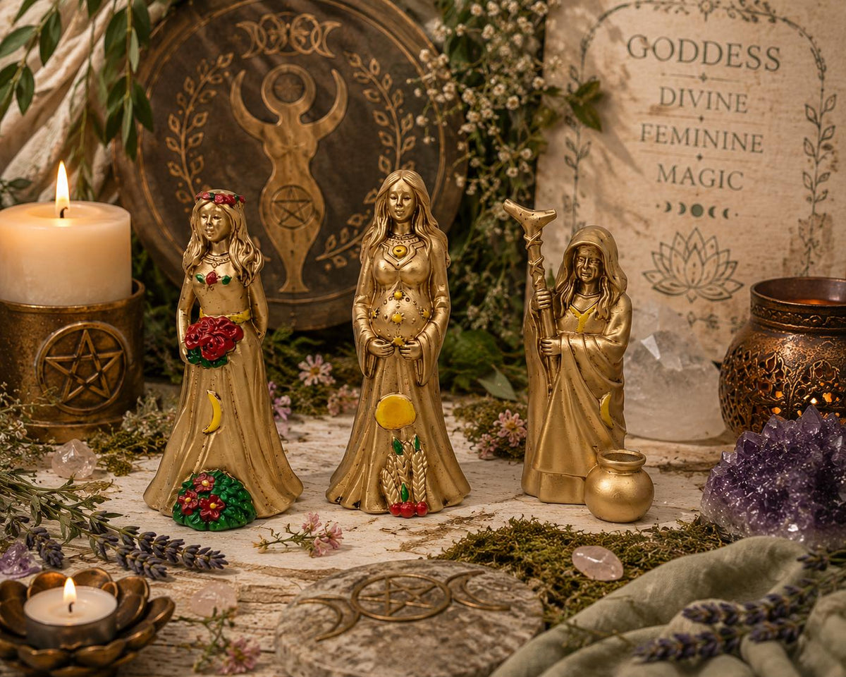 Maiden Mother Crone Goddess Statue Set