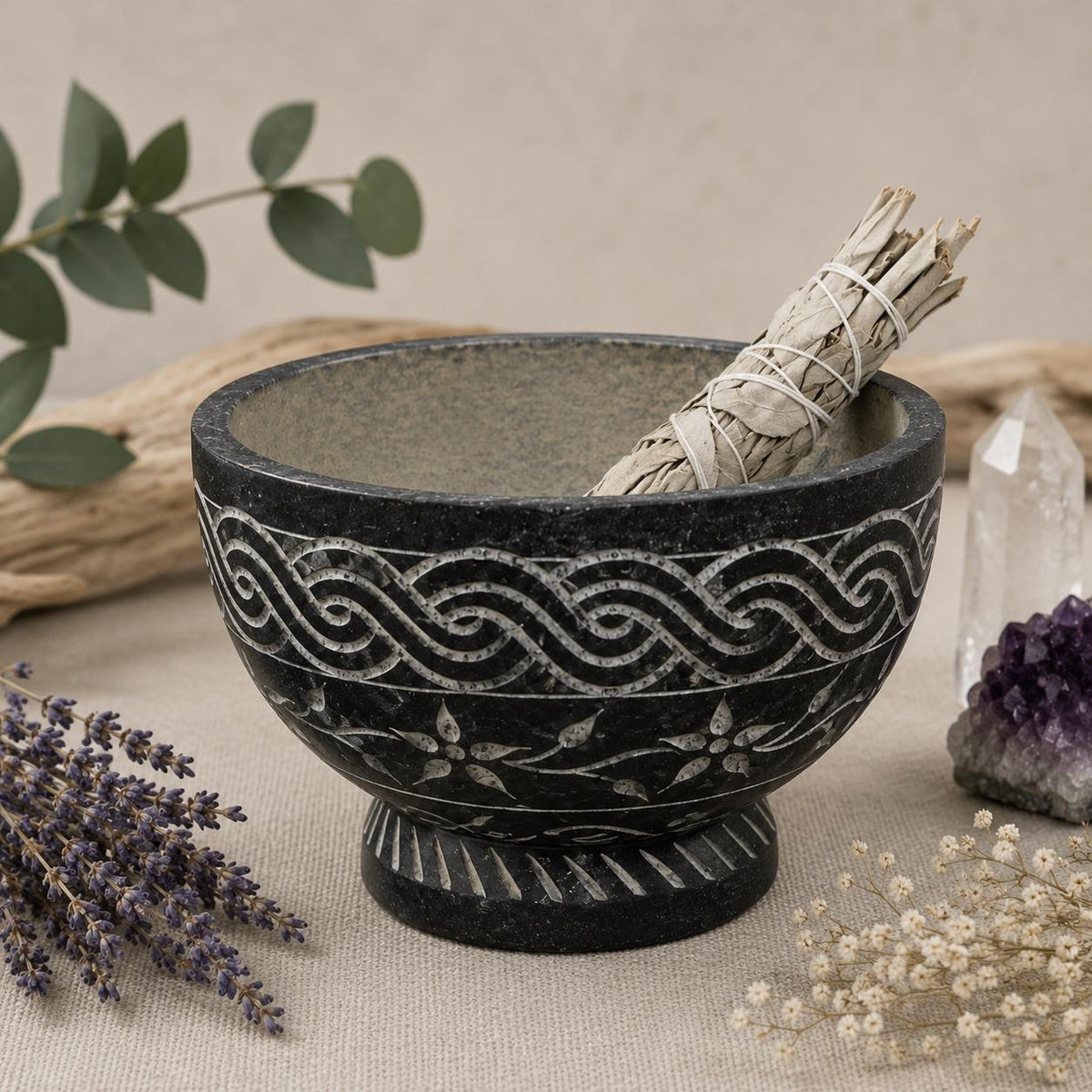 Natural Black Stone Smudge Bowl