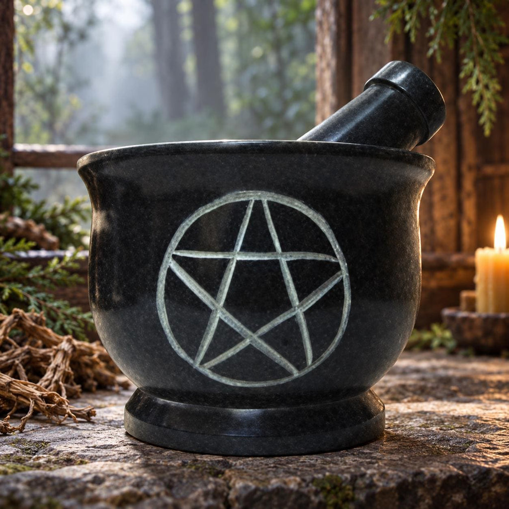 Pentacle Carved Mortar & Pestle