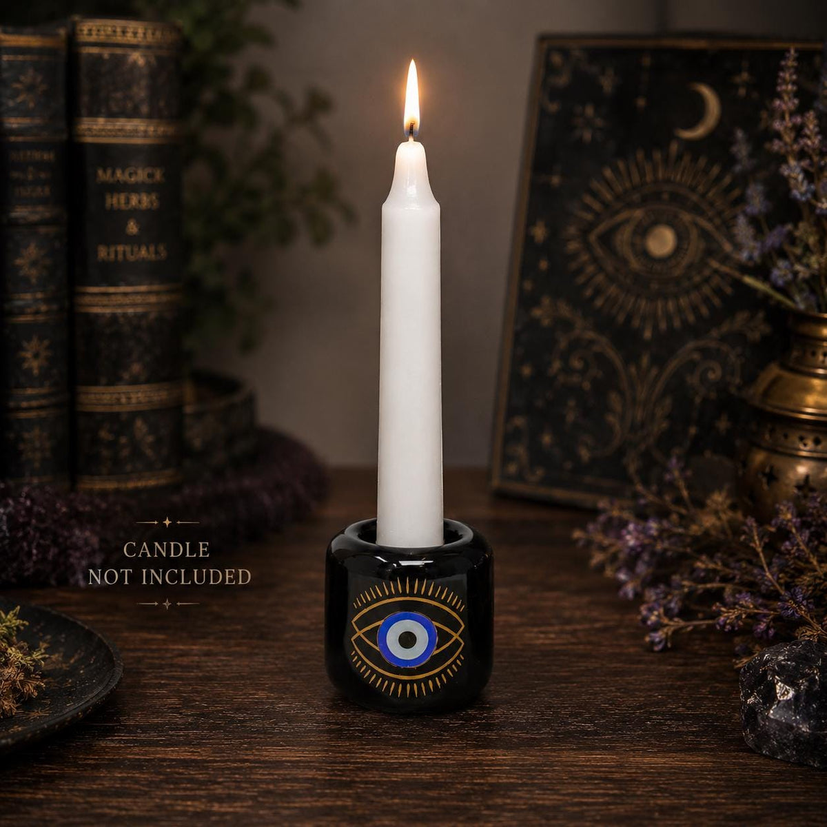 Black Ceramic Evil Eye Chime Candle Holder
