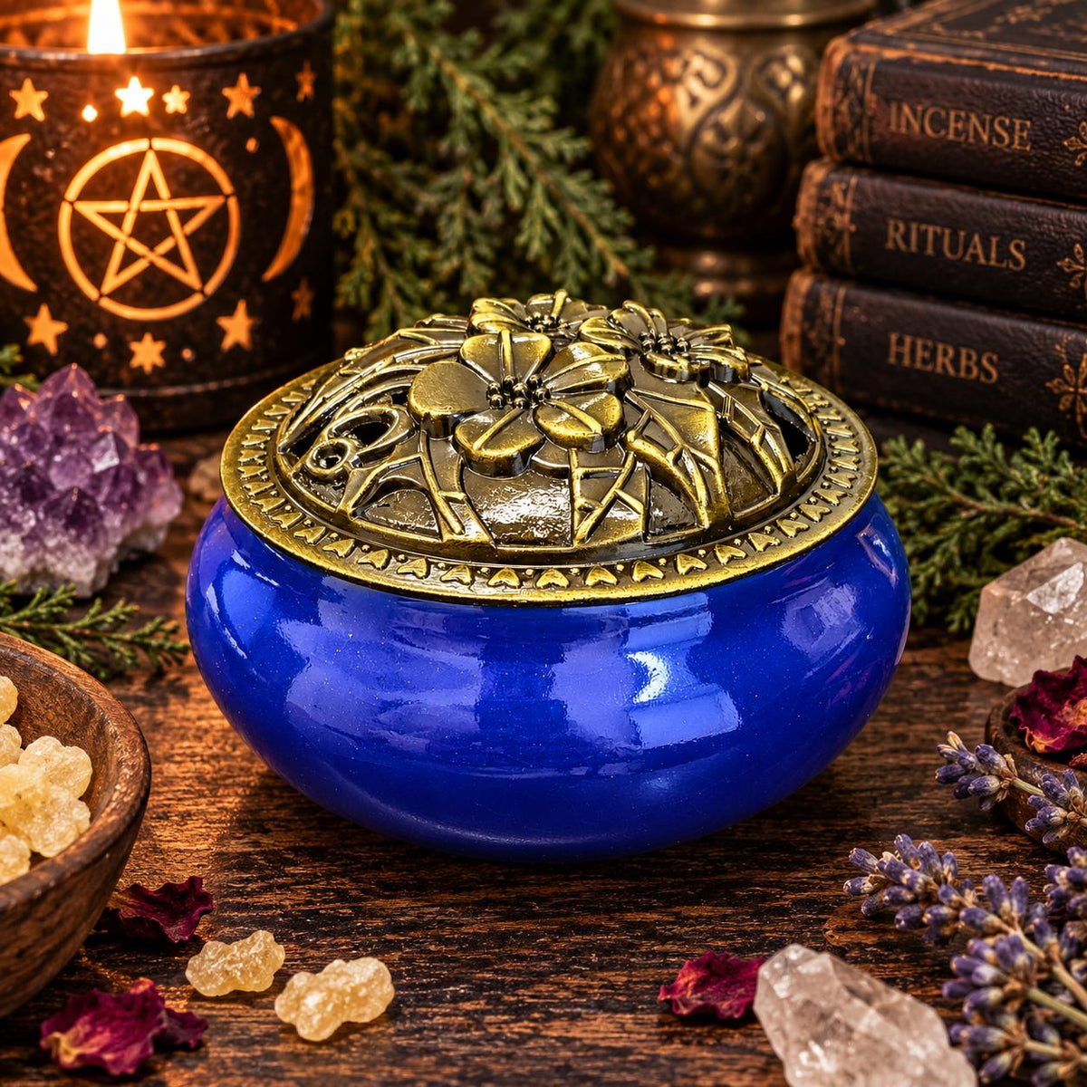 Ceramic Incense Burner Bowl with Floral Lid