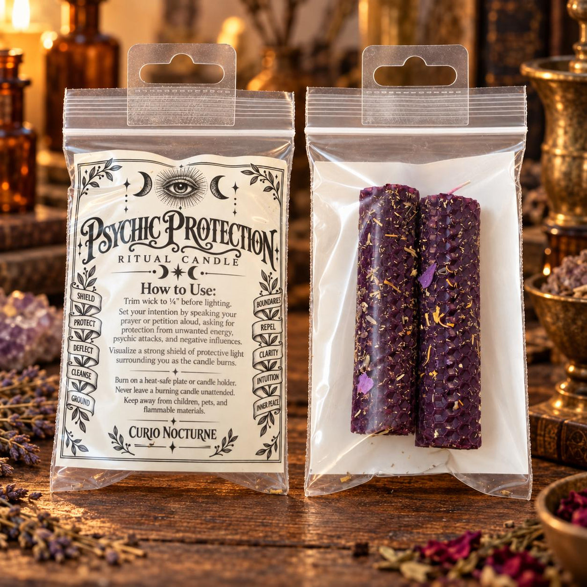 Psychic Protection Ritual Beeswax Candles • Spiritual Protection & Grounding