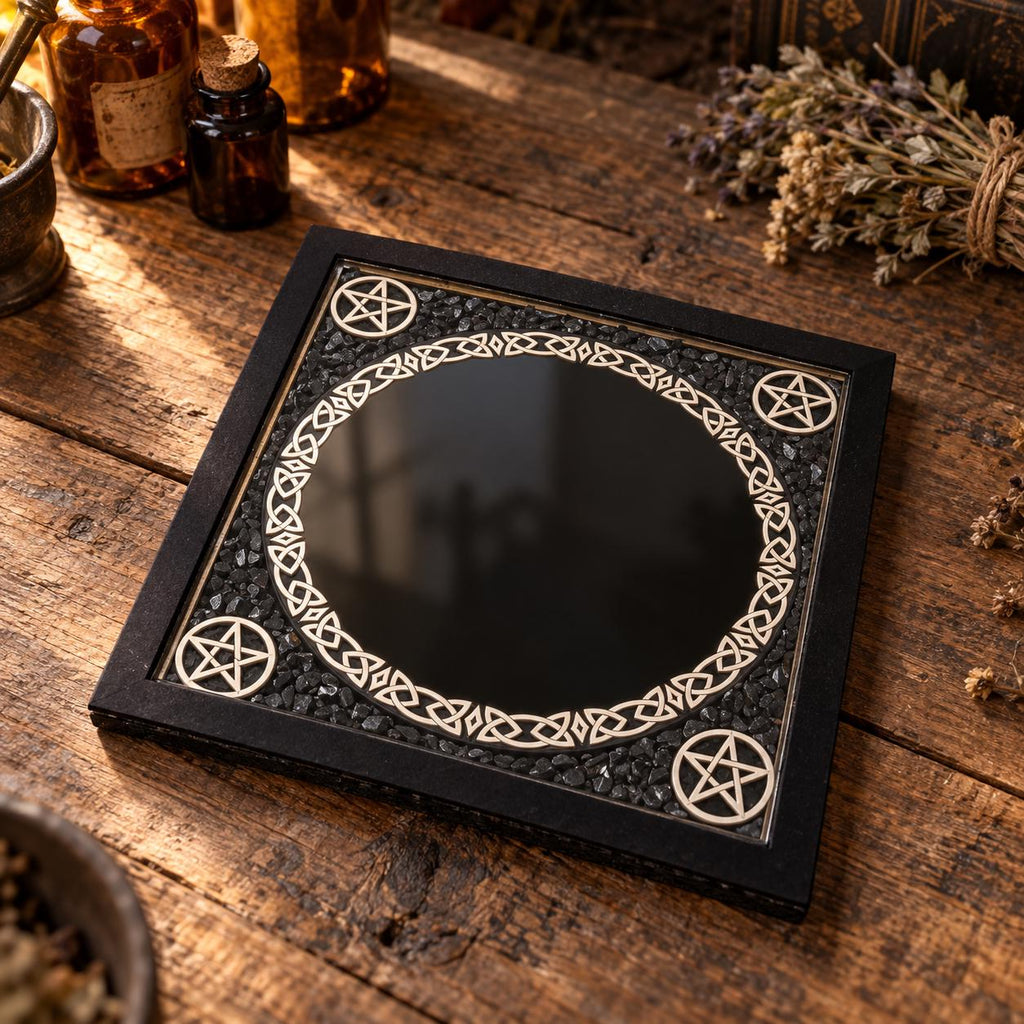 Scrying Mirror with Black Tourmaline Chips
