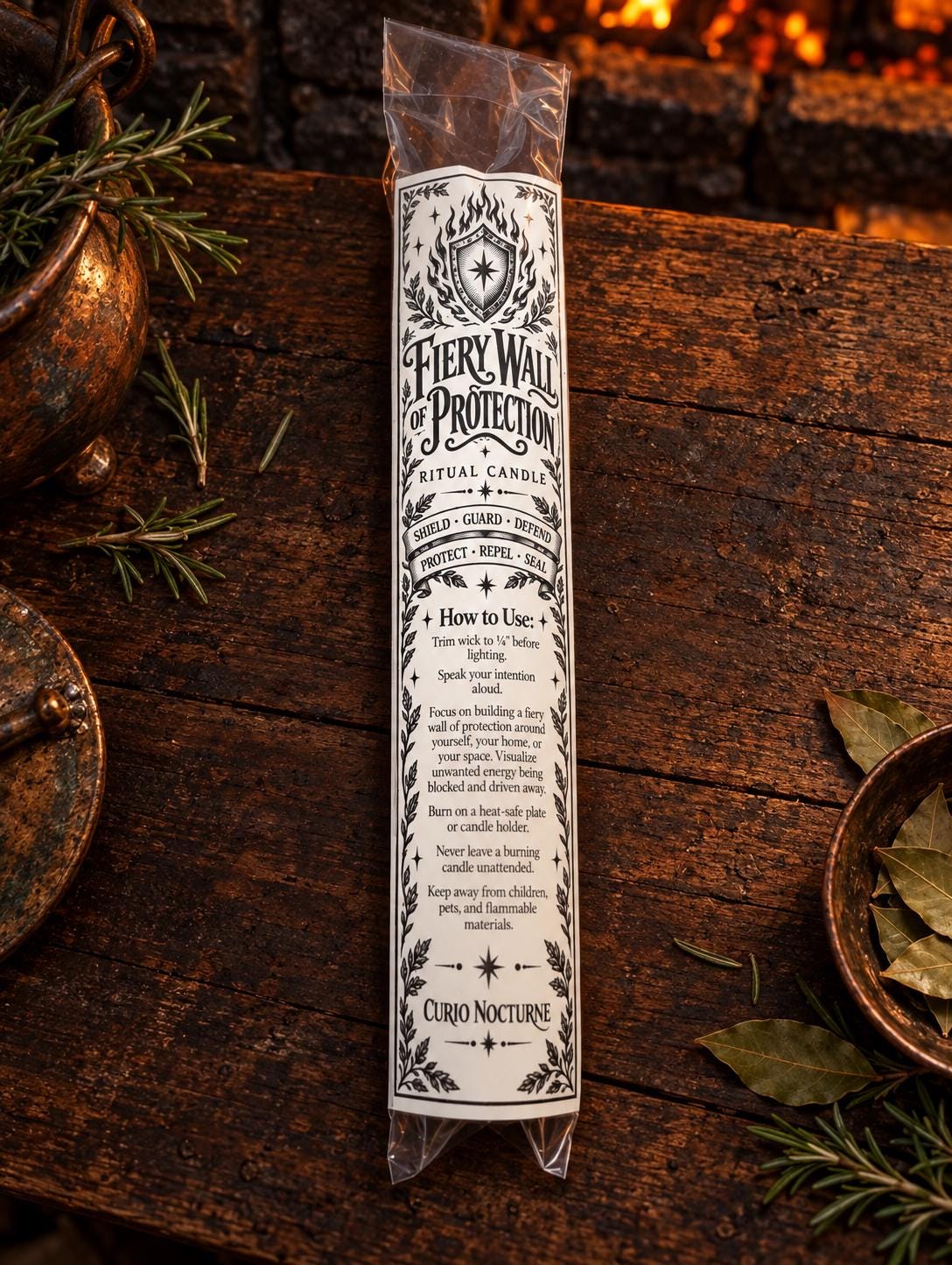 Fiery Wall of Protection Ritual Beeswax Candle • Spiritual Warding, Psychic Defense