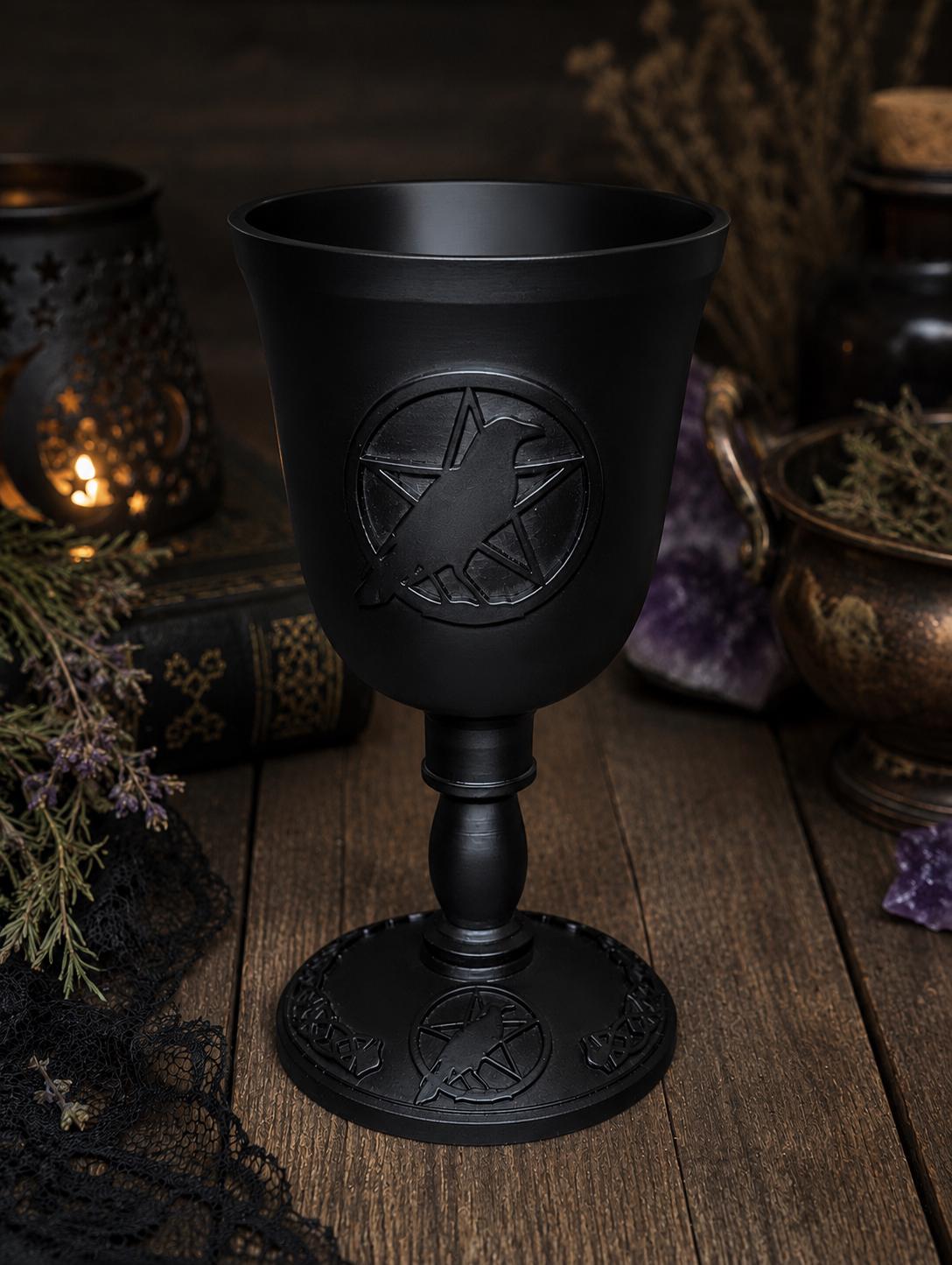 Raven Pentacle Cast Iron Ritual Chalice