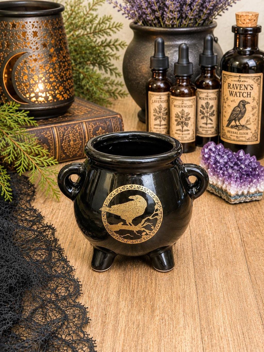 Raven Ceramic Cauldron