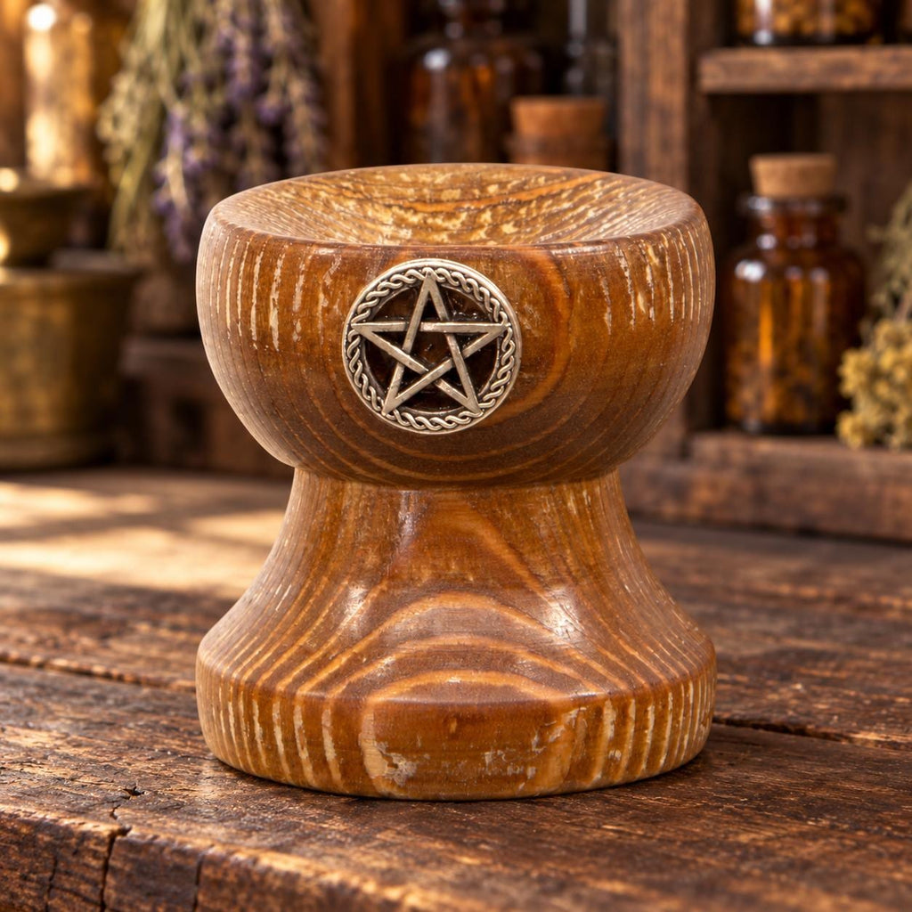 Pentacle Wooden Sphere/Crystal Ball Stand