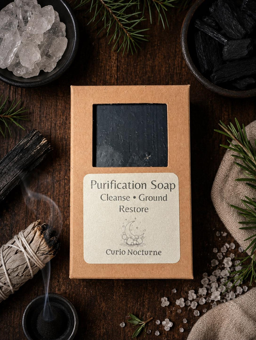 Purification Ritual Soap Handmade • Pine Tar Cleansing Soap • Charcoal & Oatmeal Exfoliating Bar • Spiritual Cleansing, Energy Reset Soap