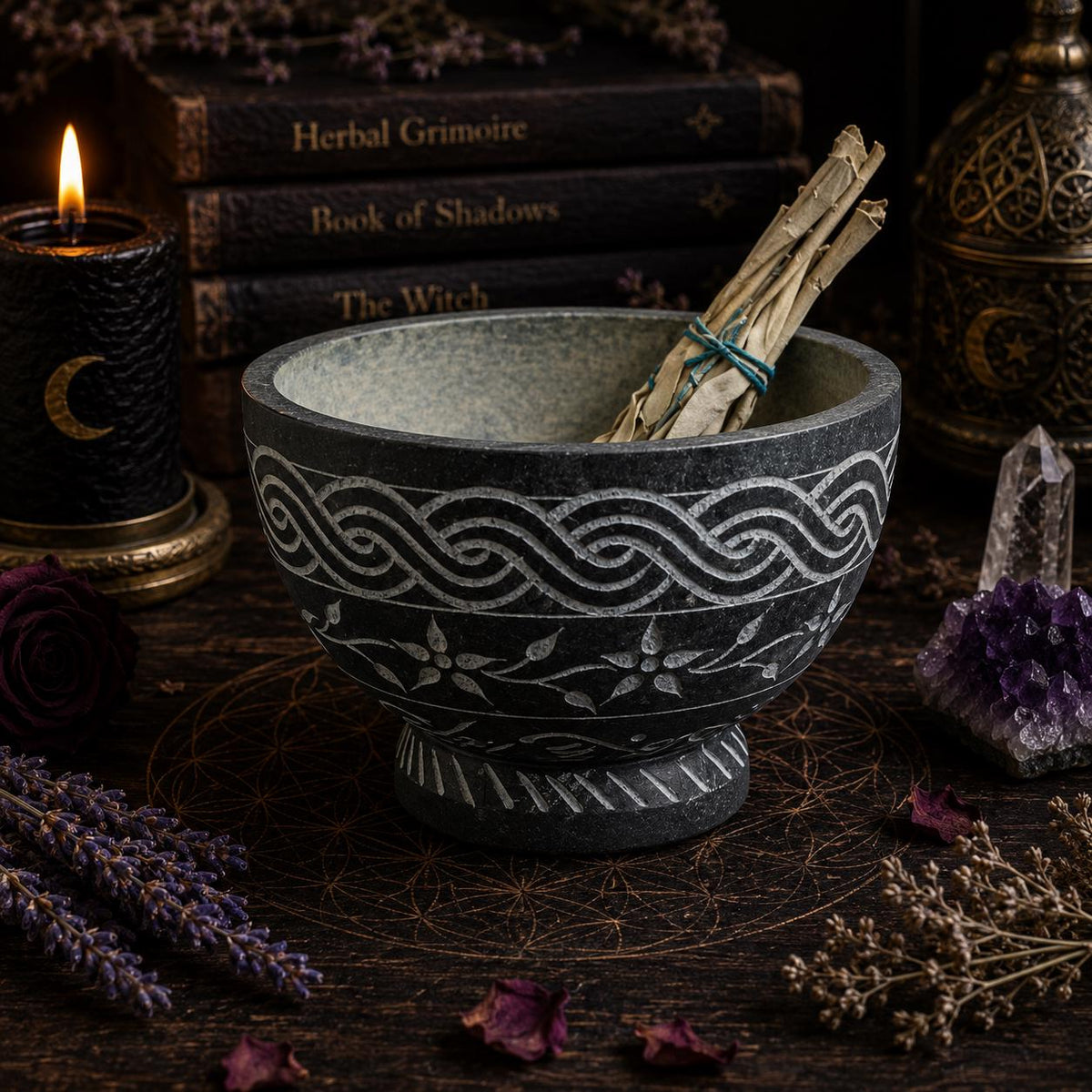 Natural Black Stone Smudge Bowl