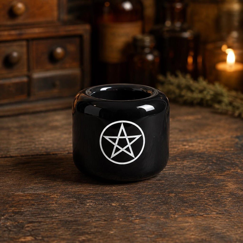 Black Pentacle Chime Candle Holder – Mini Ritual and Spell Candle Holder
