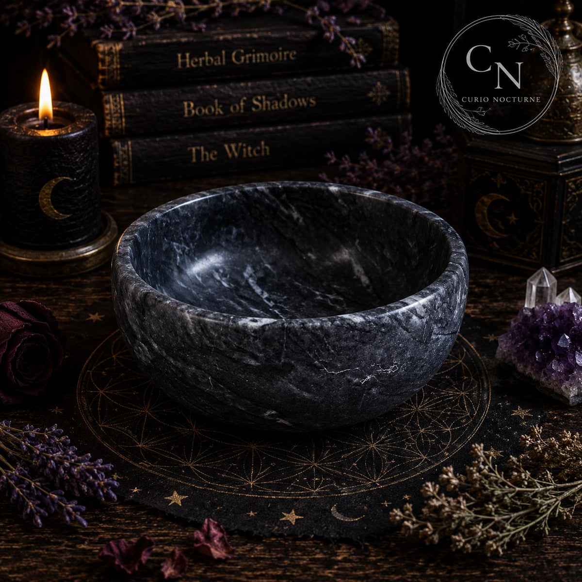 Black Marble Ritual Bowl • Incense Smudge Sage Holder (4"x2")