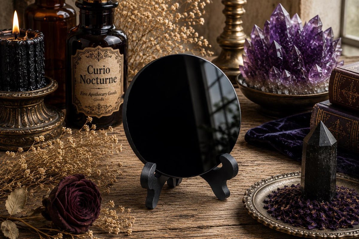 Obsidian Scrying Mirror with Stand
