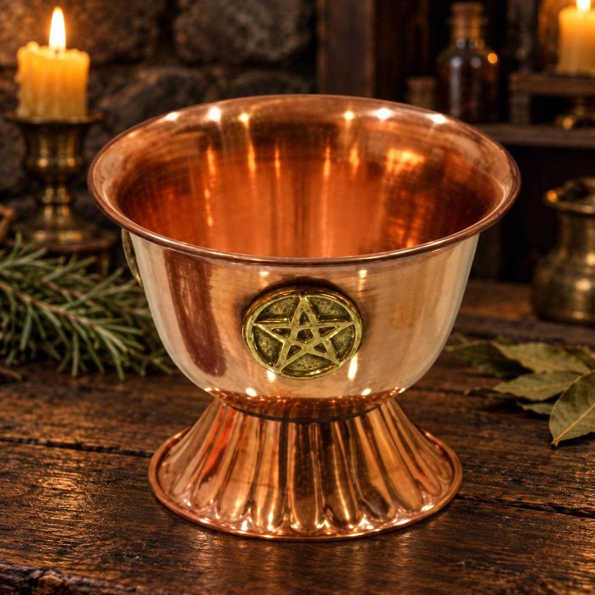 Pentacle Copper Offering Bowl with Pedestal Base