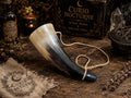 Buffalo Horn Blowing Horn with Adjustable Carry Strap • Small Genuine Horn for Rituals, Altar Decor, Renaissance