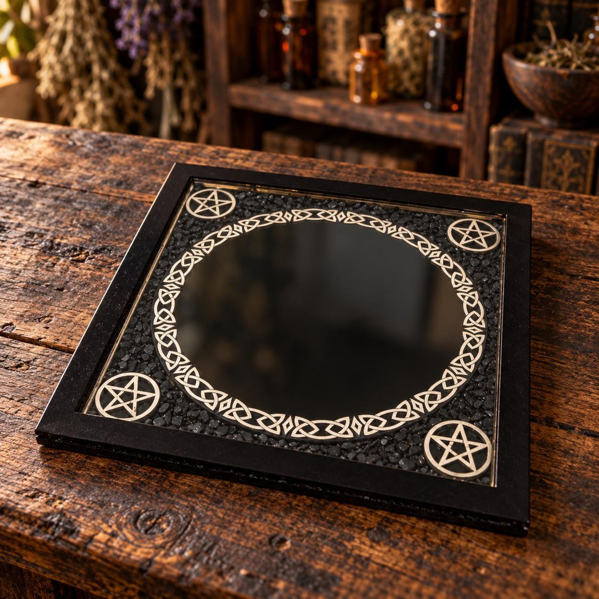 Scrying Mirror with Black Tourmaline Chips
