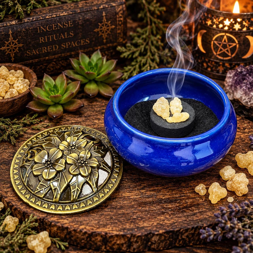 Ceramic Incense Burner Bowl with Floral Lid