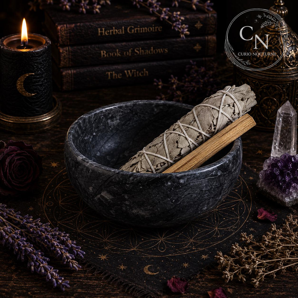 Black Marble Ritual Bowl • Incense Smudge Sage Holder (4"x2")