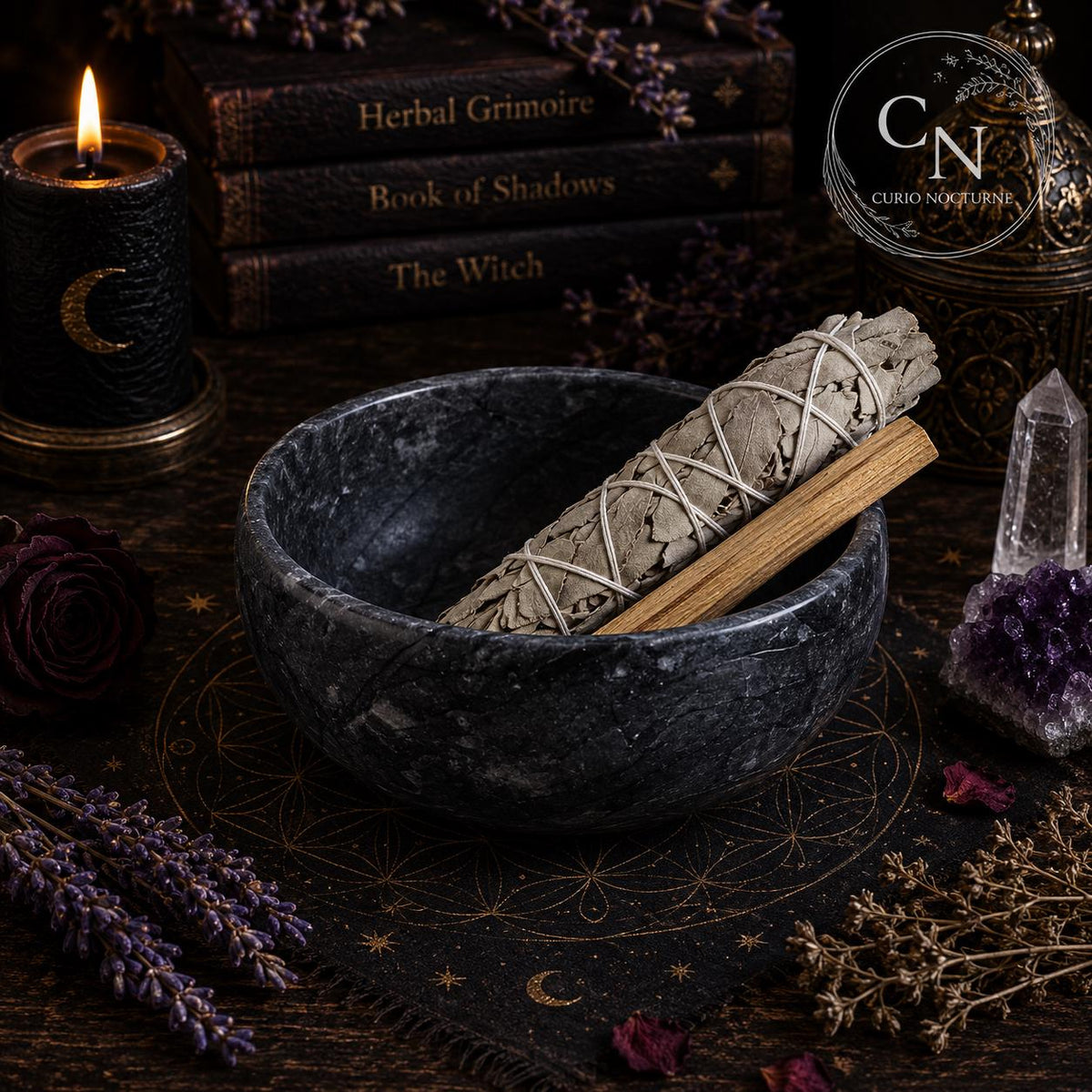 Black Marble Ritual Bowl • Incense Smudge Sage Holder (4"x2")