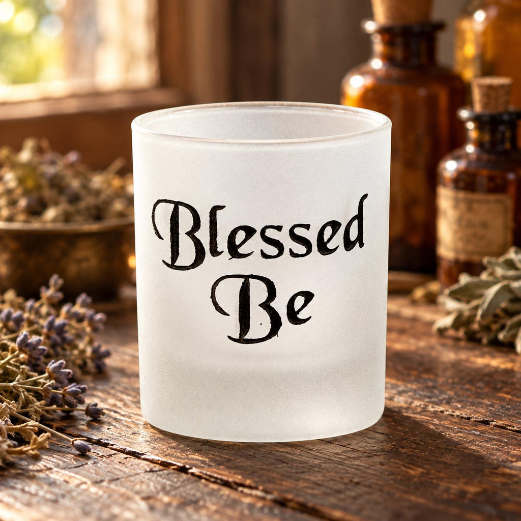 Blessed Be Candle Holder • Frosted Etched Glass Votive & Tealight Holder