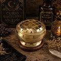 Brass Carved Charcoal & Incense Burner with Wooden Coaster