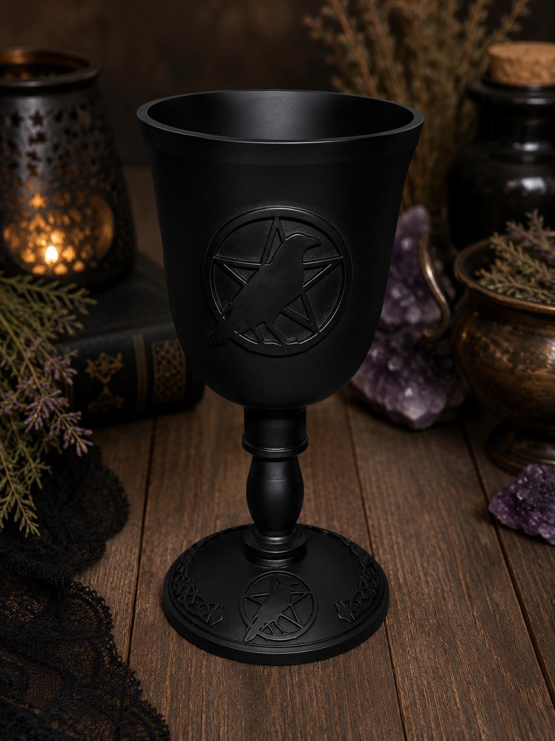 Raven Pentacle Cast Iron Ritual Chalice