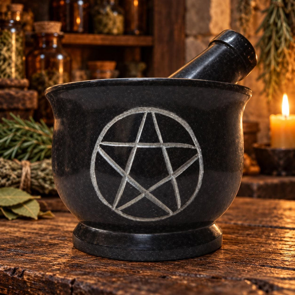 Pentacle Carved Mortar & Pestle