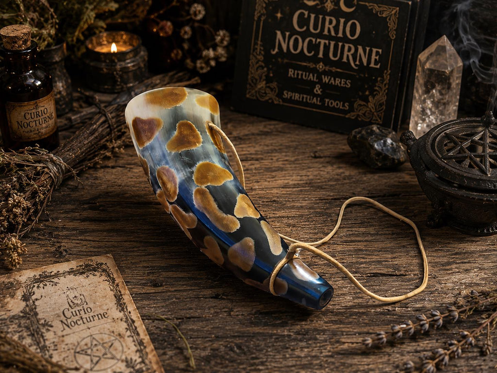 Buffalo Horn Blowing Horn with Adjustable Carry Strap