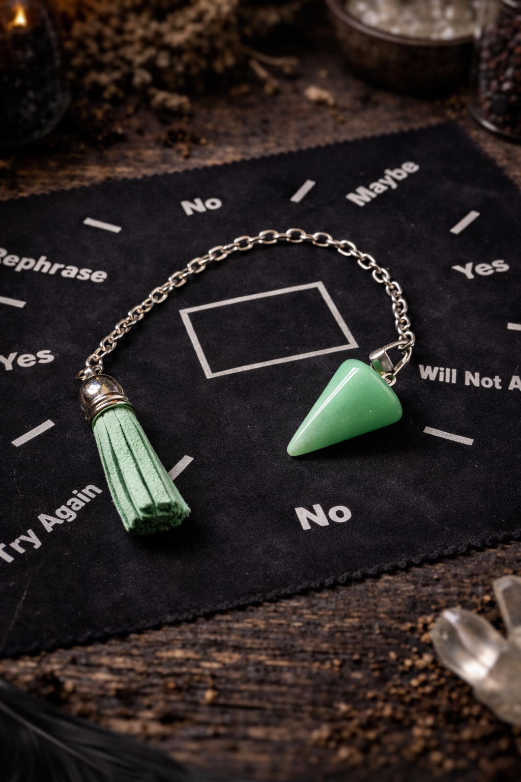 Crystal Pendulum & Velvet Divination Mat Set – Blue Quartz, Milky Quartz, or Green Aventurine • Dowsing Tool, Spiritual Guidance