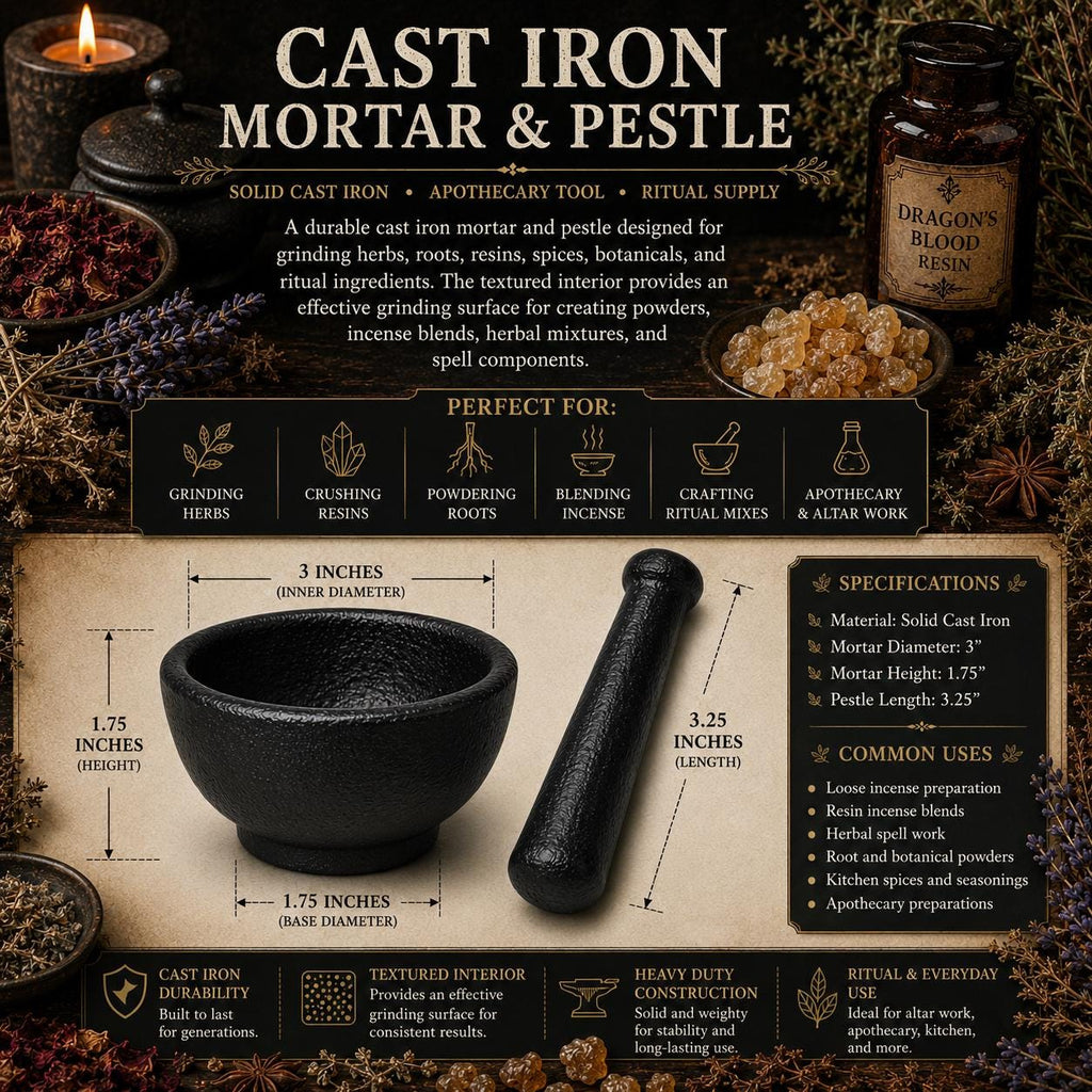 Cast Iron Mortar & Pestle • Herb Grinder • Resin Crusher • Apothecary Tool • Witchcraft Supplies • Incense Making • Altar Tool