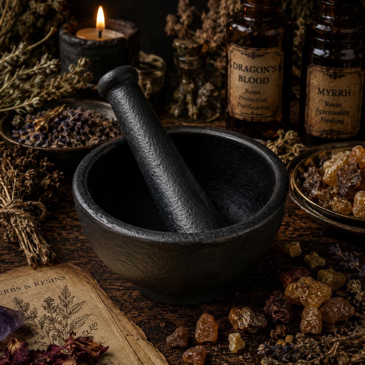Cast Iron Mortar & Pestle • Herb Grinder • Resin Crusher • Apothecary Tool • Witchcraft Supplies • Incense Making • Altar Tool