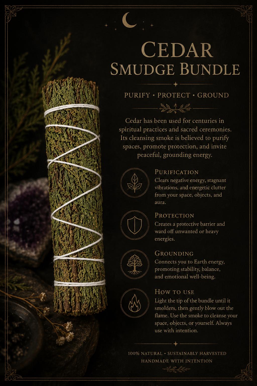 Cedar Smudge Wand • Hand-Tied Cedar Bundle for Protection, Cleansing & Prosperity