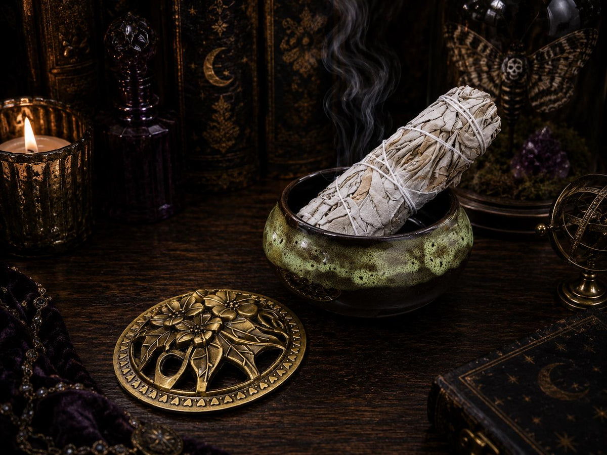 Ceramic Incense Burner Bowl with Lid • 3.75” Charcoal Incense Holder with Fireproof Felt Pad