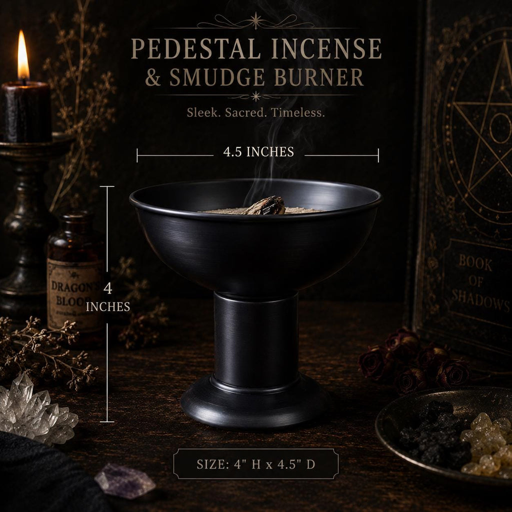 Pedestal Metal Incense & Offering Bowl • 4" x 4.5" Altar Bowl • Money Bowl • Resin Palo Santo Smudge Herb Bundle Holder • Ritual Decor