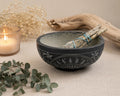 Black Stone Smudge Bowl • Incense Burner • Sage Bowl • Palo Santo Holder • Resin Burner • Ritual Altar Decor • Witch Altar