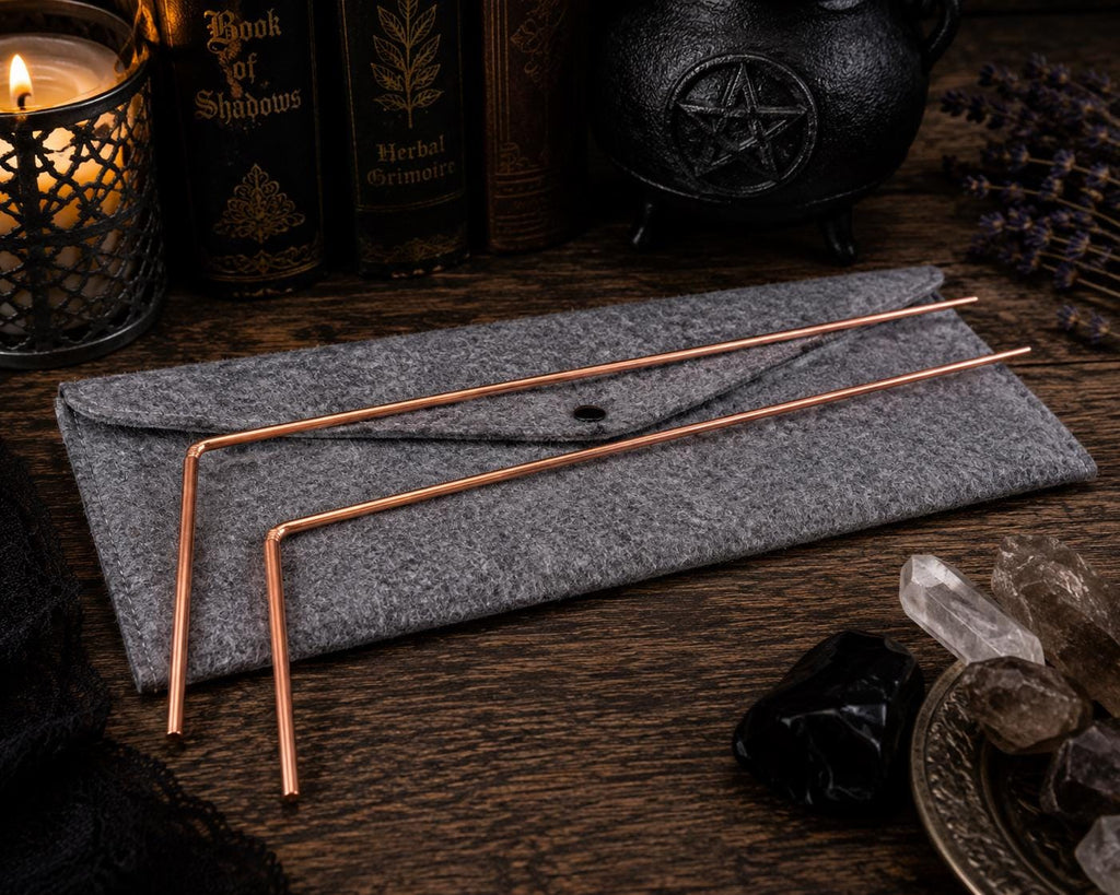 Copper Dowsing Rod Set • 12" L • Includes Storage Bag • Energy Divination & Spiritual Tool • Pair of 100% Copper Dowsing Rods