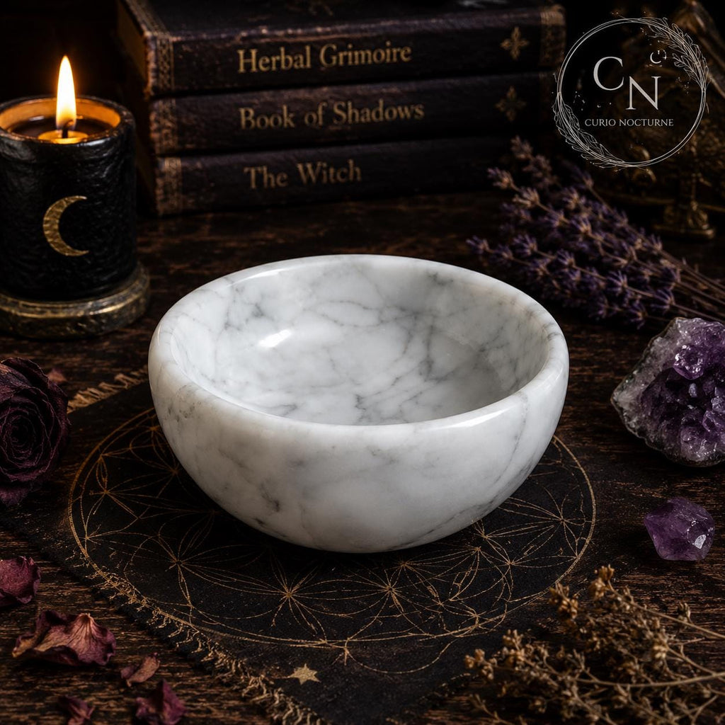 White Marble Smudge Bowl • Marble Incense Burner • Resin Incense Bowl • Sage Holder • Ritual Altar Bowl • Witch Decor