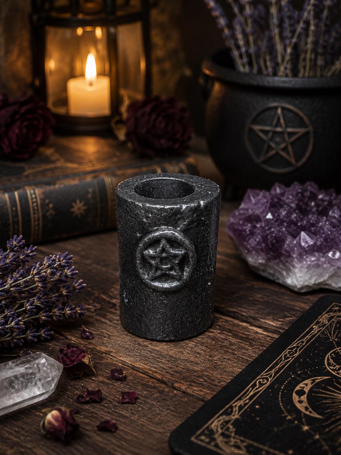 Pentacle Cast Iron Chime Candle Holder • Altar Candle Holder • Ritual Candle Holder • Witchcraft & Pagan Decor