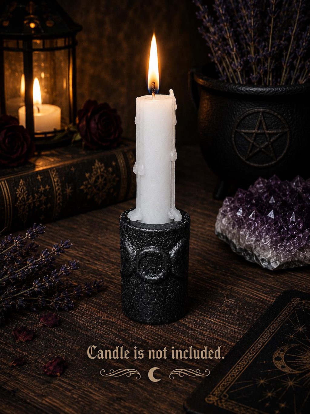 Triple Moon Cast Iron Chime Candle Holder • Altar Candle Holder • Ritual Candle Holder • Witchcraft & Pagan Decor