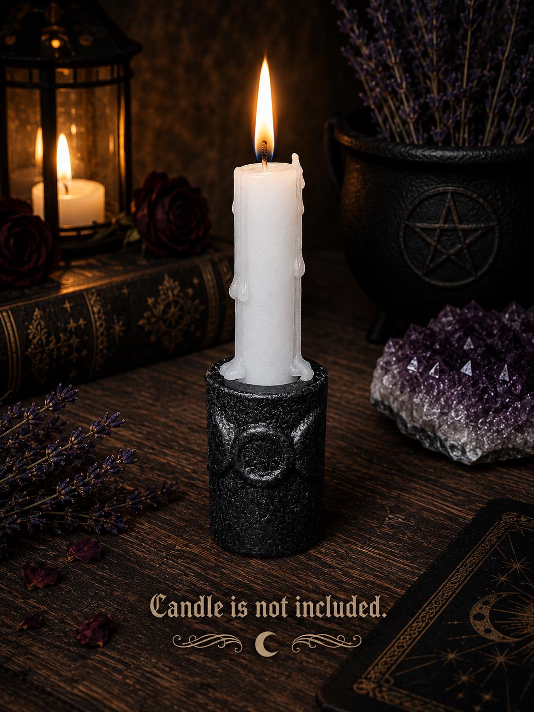 Triple Moon Cast Iron Chime Candle Holder • Altar Candle Holder • Ritual Candle Holder • Witchcraft & Pagan Decor