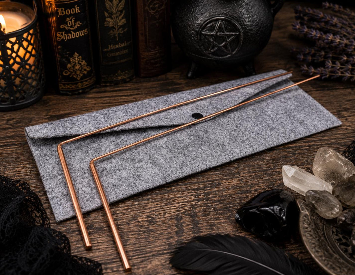 Copper Dowsing Rod Set • 12" L • Includes Storage Bag • Energy Divination & Spiritual Tool • Pair of 100% Copper Dowsing Rods