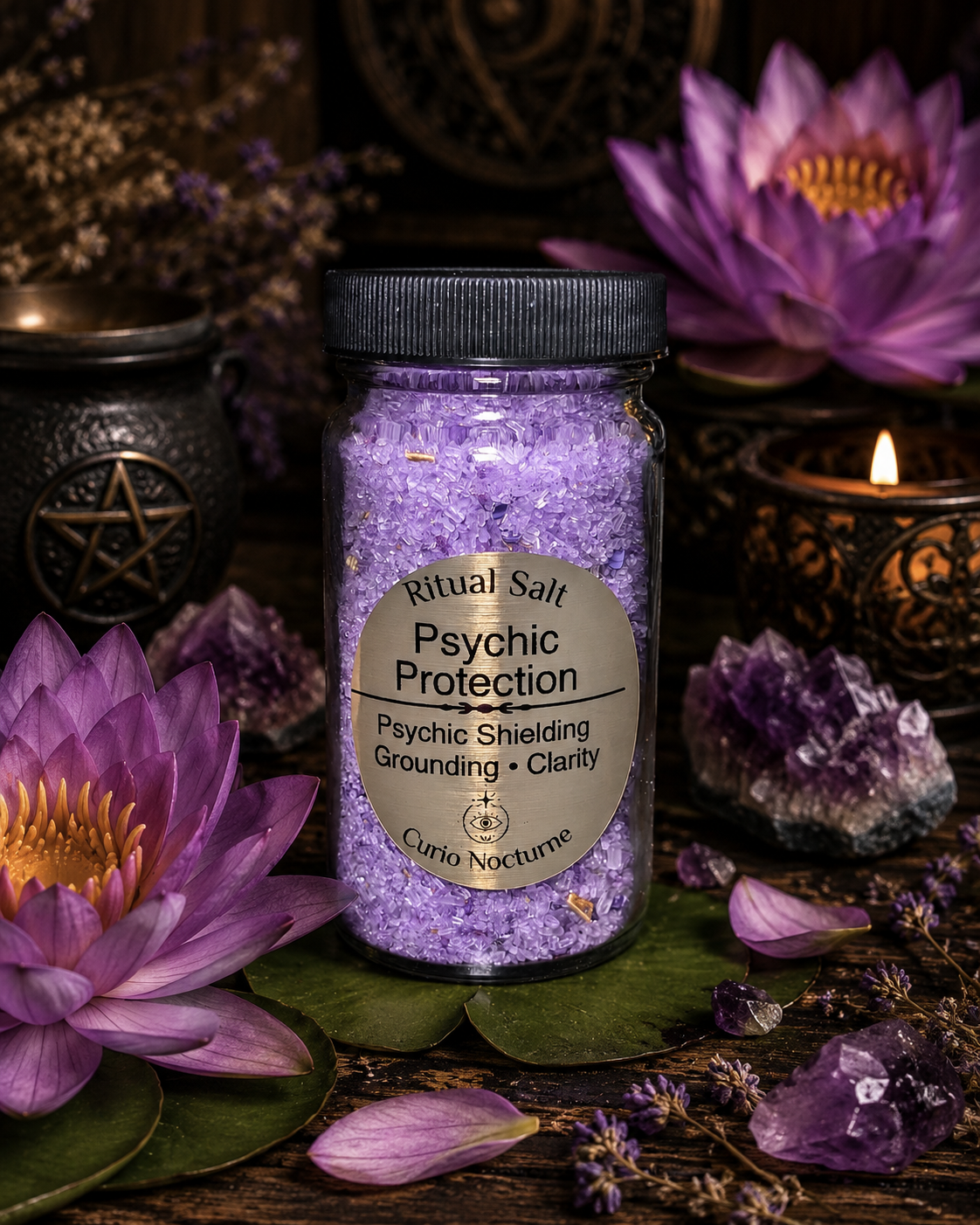 Psychic Protection Ritual Salt • Psychic Shielding • Grounding • Clarity • Spiritual Protection • 4 oz Glass Jar