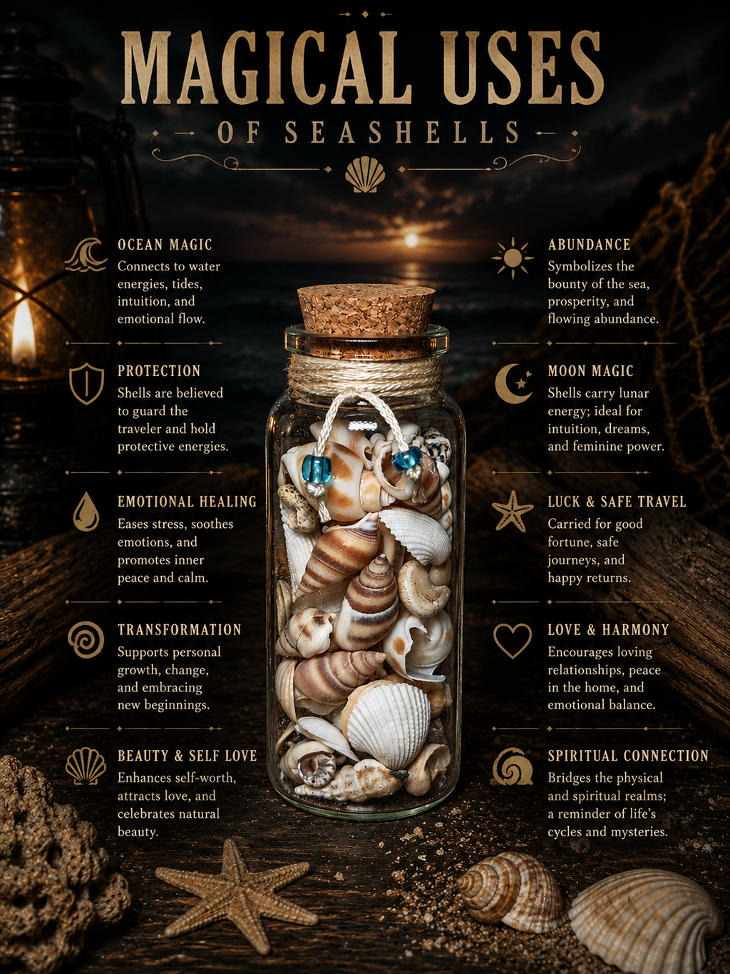Seashell Bottle • Shells in Corked Glass • Altar Decor, Ocean Magic, Spell & Ritual Supplies