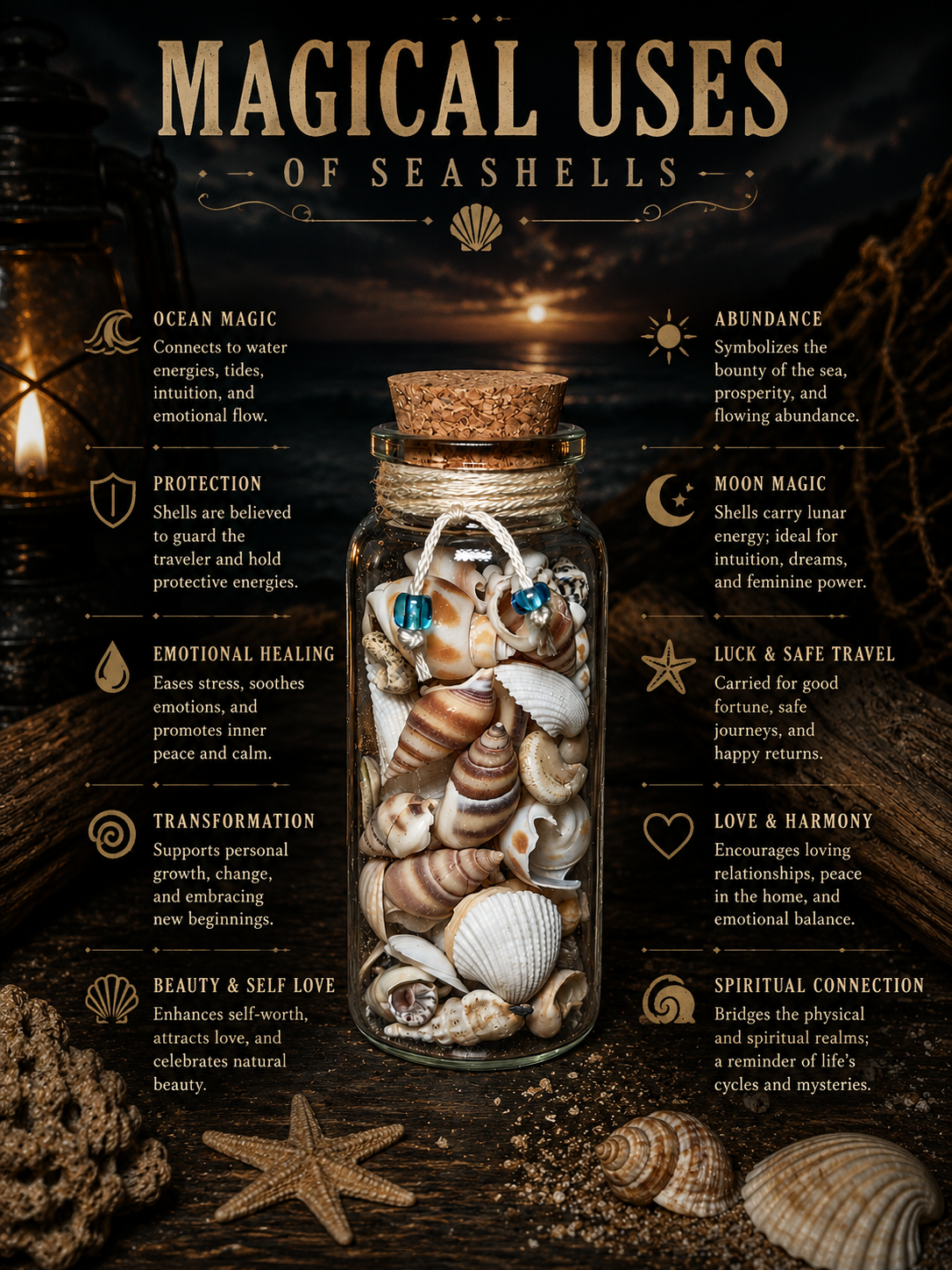 Seashell Bottle • Shells in Corked Glass • Altar Decor, Ocean Magic, Spell & Ritual Supplies